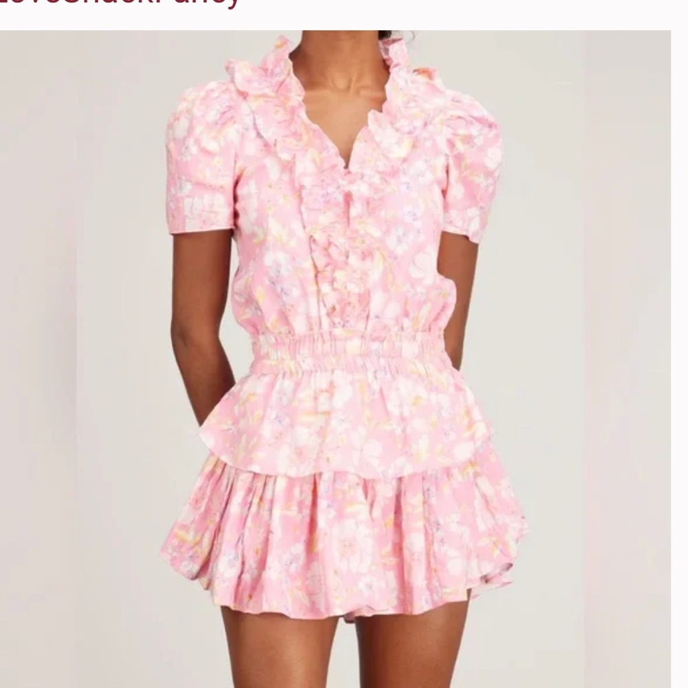 LoveShackFancy | Women's Ellis Floral V-Neck Tiered Mini Dress